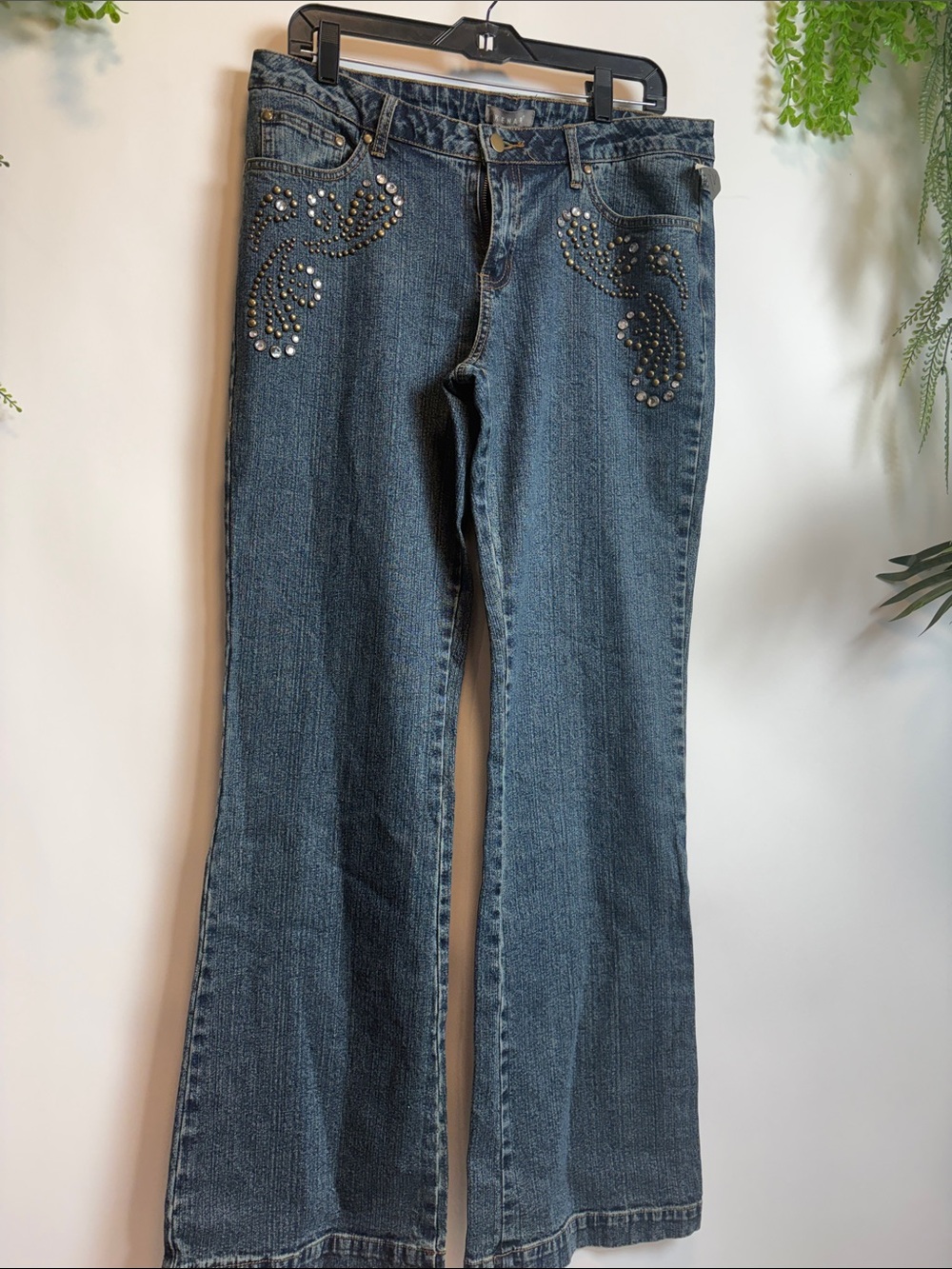 Kenar Dark Blue Flare Jeans with Stud Embellishments